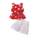 GC Girls Shorts Set Summer Children Heart Print Pattern Sleeveless Tank Tops Casual Shorts Outfits. 