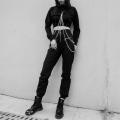 Black Streetwear Women Casual Pants Gothic Punk Grunge Harem Pants With Chains Black Female Long Trousers. 