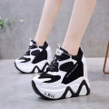 Girl 12.5cm/4.9 Height Chunky Sneakers Thick Bottom High Heels Breathable Mesh Wedge Shoes Woman Fashion Women ShoesDaddy shoes new all-match color matching thick-soled platform white shoes. 