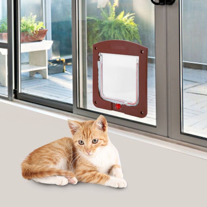 Square PP Controllable Switch Pet Door Dog Cat Flap Door Coffee Color