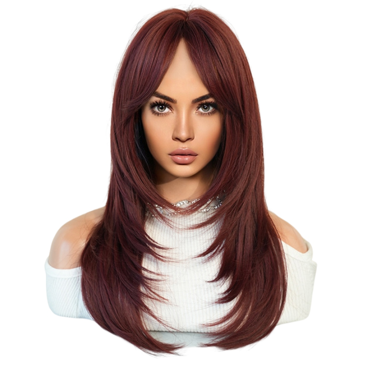 64cm European and American Simulation Wig Female Long Hair Center Parted Full Head Set Long Hair Female Set Head Wig ,A