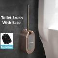 Panda Online Wall Mount No Drill Stainless Steel Toilet Brush with Holder Hideaway Bathroom Brushes Scrubber with Base Opening Closing Lid.