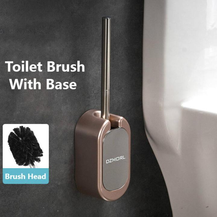 Panda Online Wall Mount No Drill Stainless Steel Toilet Brush with Holder Hideaway Bathroom Brushes Scrubber with Base Opening Closing Lid