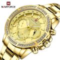 NAVIFORCE NF9196 Golden Stainless Steel Chronograph Watch For Men - Golden. 