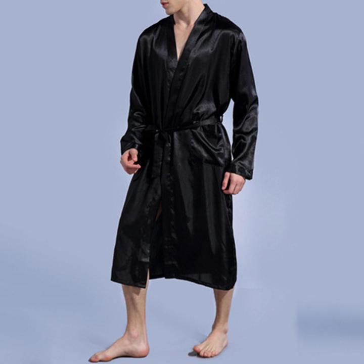 Men Night Clothes Pure Colors Long Sleeve Men Sleeping Gown