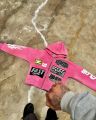 Fashion letter print design zipper oversized pink hoodie for men y2k high street popular hip-hop aesthetic baggy sweatshirt 2024. 