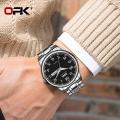 OPK new watch for men relo water proof pang lalaki fashion casual stainless steel quartz watch gold/black calendar luminous display. 