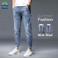 High Quality Brand Summer Stretch Cotton Hole Men's Ankle Length Jeans Thin Streetwear Design Denim Pants Korea Casual Trousers.