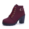 Women Boot High Heel Lace Up Ankle Boots Ladies Buckle Platform Shoes. 