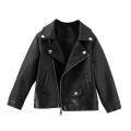 New Girls Boys Black Pu Zipper Jackets Kids Baby Leather Jacket Spring Autumn Cool Coat Children Clothes Overcoats 2-14T.