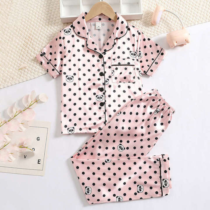Girls'%20summer%20sleepwear%20thin%20design%20children's%20baby%20strawberry%20color%20Ding%20ice%20silk%20cool%20and%20cute%20home%20clothes%20two%20piece%20set%20-%20Image%209