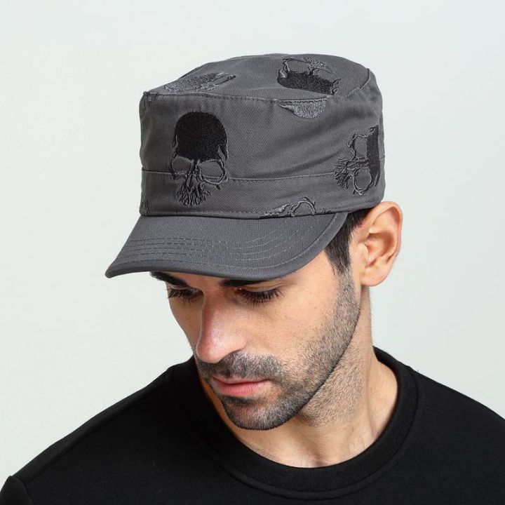 Military hat embroidered flat top army hat big head men's hat cap