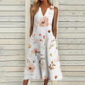 2024 Summer New Amazon Foreign Trade Wish Independent Station Fashion Pocket V-neck Stripe Sleeveless Casual Dress. 