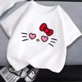 korean Hello Kitty Children Clothing Anime Sanrio Girls T-shirt Cartoon Melody Kuromi Summer Cute Top Cotton Kids Short Sleeves. 
