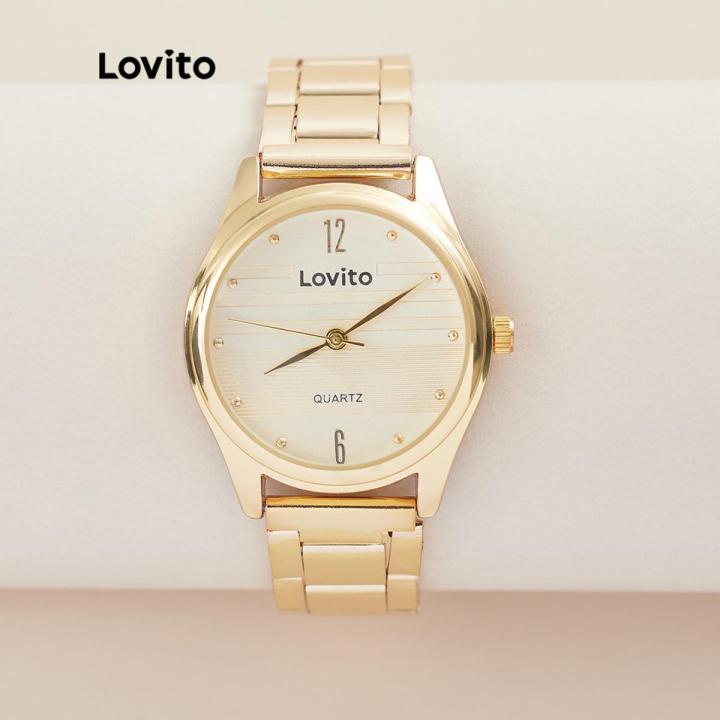 Lovito Classy Plain Basic Stainless Steel Strap Quartz Watch for Woman LL4025 (Golden)