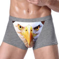Men's Unique 3D Printed Wolf Eagle Head Flat Angle Pants Mid-waist Boxer Shorts Breathable Knitted Modal Fabric.