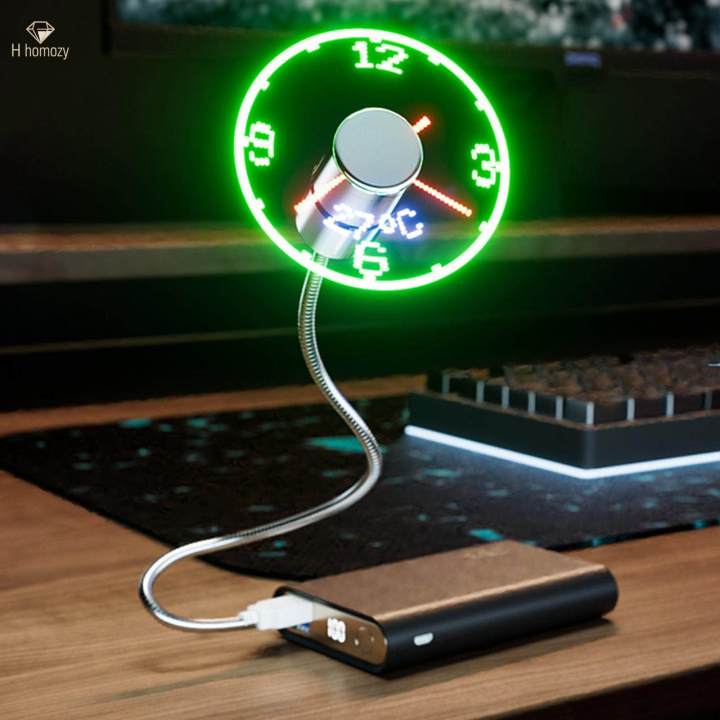 LED USB Clock Fan Office Gadgets Temperature Display for Desktops Laptops