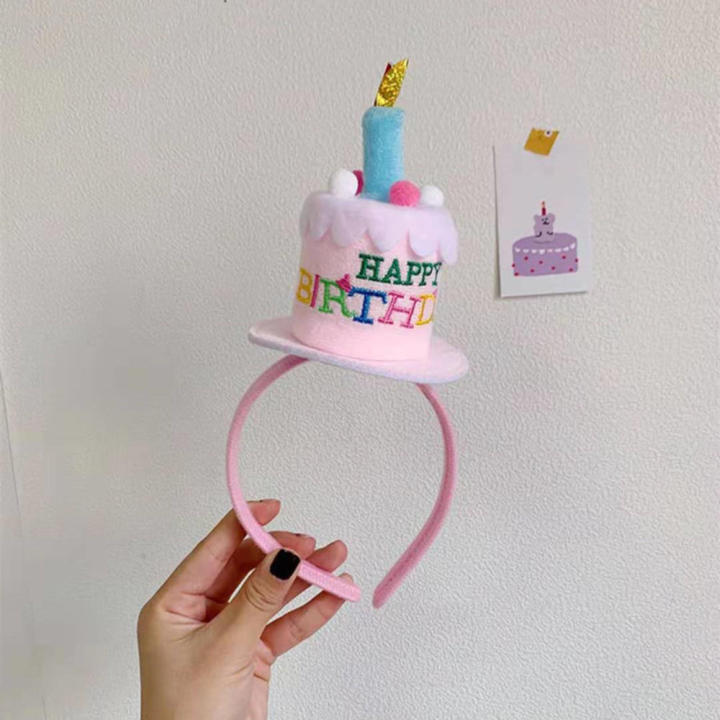 Creative Cake Candle Hat Headband Eye-catching Decorative Novelty Cake Hat Hair Bands Birthday Headband for Birthday Celebration Birthday Party Supplies Party Photo Props Birthday Decoration Props