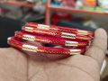 Red White Pola Golden Plated Latest Design Shakha Pola Bangles for Women 4 Pcs , Party , Wedding , Anniversary , Durga Puja & All Time Use Shakha Bangles. C55.. 