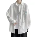 South Korea ulzzang Long Sleeve Solid Color Shirt Men's Hong Kong Style Trendy Brand Korean Style Chain Decoration Shirt Baggy Coat Trendy. 