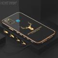 Hontinga for Infinix Smart 5 Back Cover + Free Lanyard Luxury 6D Plating Cartoon Lucky Deer Side Pattern Case Soft Silicone Square Phone Cases.