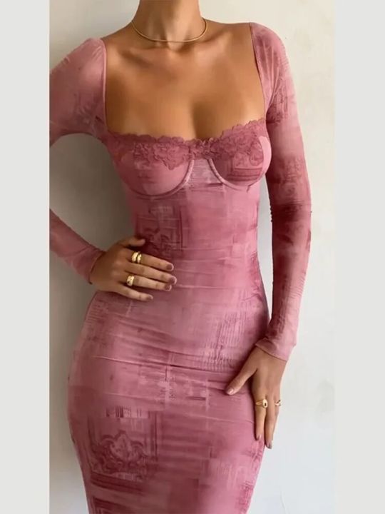 Women%20Fashion%20Lace%20Patchwork%20Print%20Dress%20Backless%20Drawstring%20Tie%20Bodycon%20Long%20Robes%20Elegant%20Ladies%20Evening%20Party%20Vestidos%20-%20Image%203