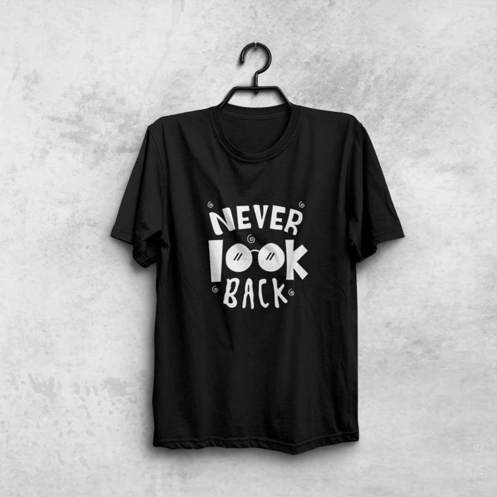 Never look Back black cotton t-shirt