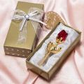 Valentines Day Gift Crystal Glass Rose Artificial Flower Silver Gold Rod Rose Flower For Girlfriend Wedding Gifts For Guest. 