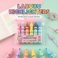 Labubu Cartoon Highlighters (Set of 6) - Cute Bottle Shaped Pastel Marker Pens for Kawaii Stationery Lovers.