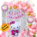 Lovely Kitty Cat Theme Birthday Decoration Combo Pack- Full Set with Backdrop & Arch Strip- (Pack of 85 Pcs). 