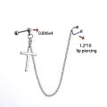 Piercing Lip Rings with Long Chain Helix Earring Studs Septum Ring Nose Ring Non Pierced Body Jewelry Lip Clip Labret. 