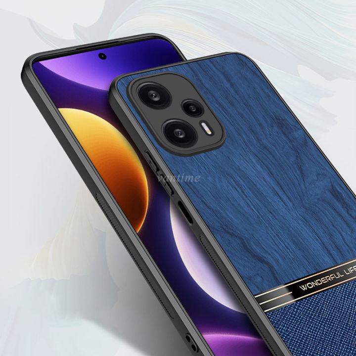 Vantime%20for%20Xiaomi%20Poco%20F5%20/%20Redmi%20Note%2012%20Turbo%205G%20Case%20Lens%20Protection%20Wood%20Grain%20Hard%20Cover%20-%20Image%202