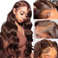 Brown 13x4 Lace Frontal Human Hair Wigs For Women Body Wave HD Transparent Lace Front Human Hair Wig Glueless Wig 250%. 