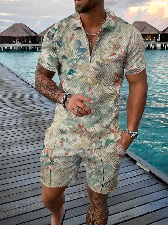 2023%20Summer%20New%20Sports%20Suit%20Men%203d%20Printed%20Casual%20Short%20Sleeve%20T%20Shirt%20Men's%20Lapel%20Zip%20Polo%20Shirt%20Men's%20Clothing%20Tracksuit%20-%20Image%205