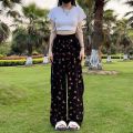 Summer Thin Fashion Design Sense Ribbon Bowknot Straight-Leg Pants Wide Leg Pants for Women 2024 New Internet Hot. 