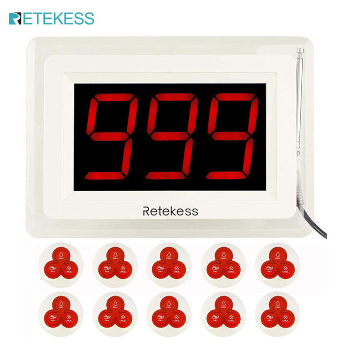RETEKESS T114 Restaurant Table Buzzer pager Waiter Service Calling Queue Wireless Caregiver System 10 3-Key Push Button for Restaurant Nursing Home Cafe Bar