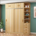Minimalist 7/4 Fit Sliding Door with Top Cabinet & Side Cabinet Modern House Bedroom Almirah, Clothe Shelf Storage with Coat Hanger Storage Wardrobe.
