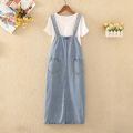 Women Denim Suspender Dress Solid Straps Loose Soft Cargo Jean Vestido Female Summer Versatile Casual Overalls Frock With Pocket. 