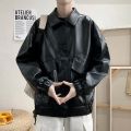 Jackets Men Pu Leather Retro Pockets Loose Korean Style Trendy Outwear Plus Size Cargo Tactical Daily Handsome All-match Clothes. 
