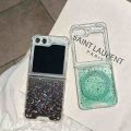 HODON Stars Bling Glitter Magnetic Phone Cases For Samsung Galaxy Z Flip 7 6 5 4 3 5G ZFlip7 Flip6 ZFlip5 ZFlip4 Magsafe Case Wireless Charging Clear Shockproof Back Cover.