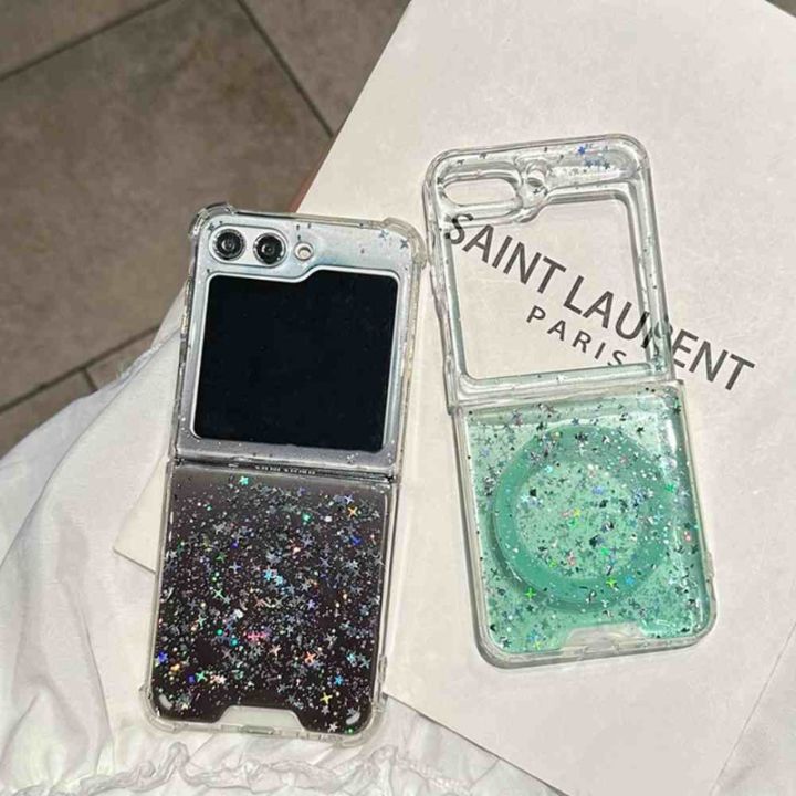 HODON%20Stars%20Bling%20Glitter%20Magnetic%20Phone%20Cases%20For%20Samsung%20Galaxy%20Z%20Flip%207%206%205%204%203%205G%20ZFlip7%20Flip6%20ZFlip5%20ZFlip4%20Magsafe%20Case%20Wireless%20Charging%20Clear%20Shockproof%20Back%20Cover%20-%20Image%204