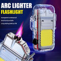 Dual arc windproof waterproof rechargeable usb electric lighter with flashlight. 