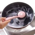 1Pc Long Handle Steel Sponge Scrubber Kitchen Pan Pot Scourer Cleaning Brush.