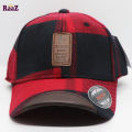 Red Black Gyoufu Leather Logo Big Check Premium Fabrics Baseball Cap.