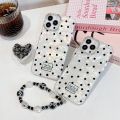 Sroof Case For iPhone X XR XS Max 11 12 13 14 15 Pro Max 14 15 Plus Shell ripple dot black diamond bracket new high-end model with bracelet Anti Drop phone case back cover.