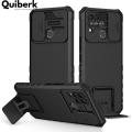Quiberk for Infinix Hot 10s Phone Case Slide Camera Cover Kickstand Hard Shockproof Armor Back Casing. 
