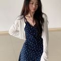 Summer Fresh White Ice Silk Summer Sun Protection Cardigan Halter Skirt Outer Wear Small Waistcoat Vest Short Coat.