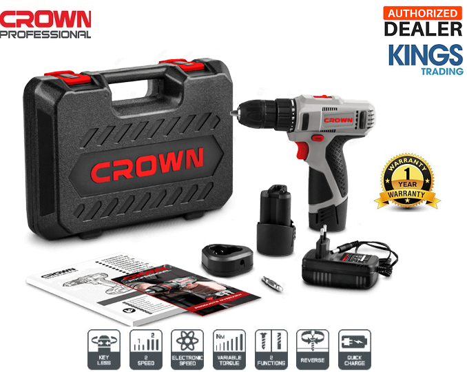 CROWN 12V Cordless Drill and screwdriver 12V (Lithium-ion, 1.5Ah), Model: CT21053 - Kings Trading