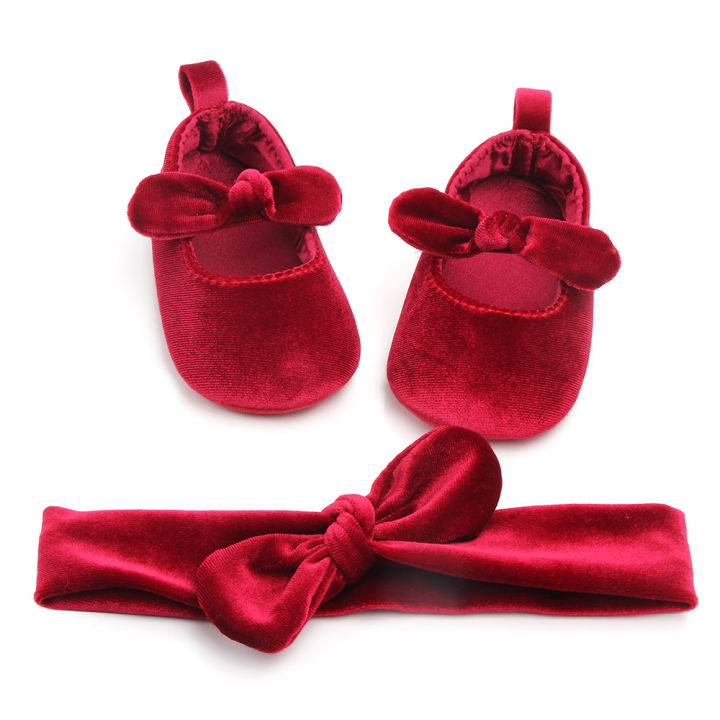 (NEW)2021 0-18M Princess Newborn Infant Baby Girls Shoes Velvet Red Christmas Baby Shoes Bow First Walkers