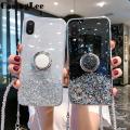 Casinglee for Samsung Galaxy A01 case Shiny Ring Glitter Soft Transparent Holder Stand Back cover with String for Samsung A01 Phone cases cover Stars Moon Girls. 